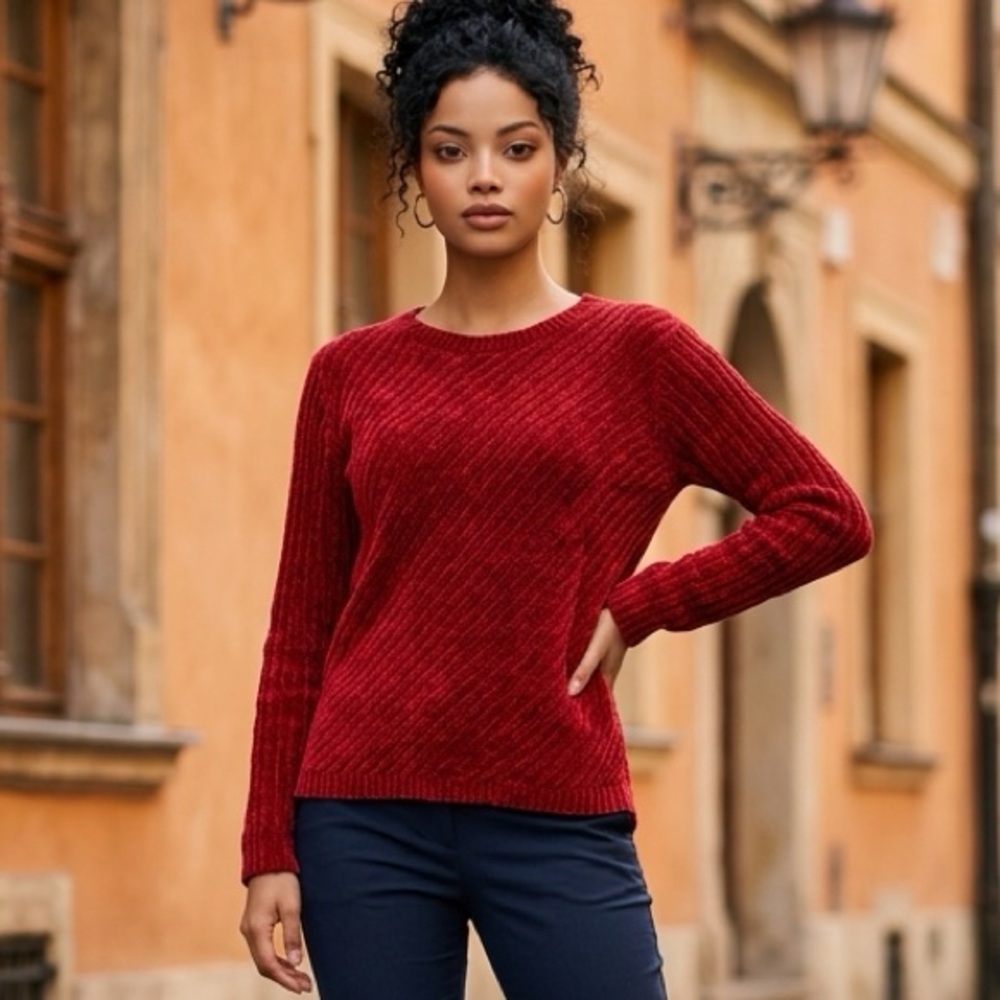 Dkny Red Sweater Plush Velvet